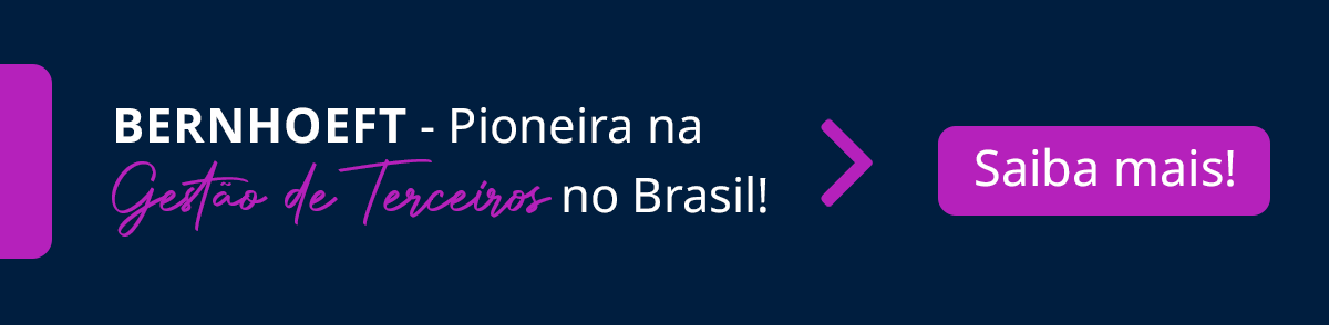 fundo azul com texto em branco e roxo: bernhoeft - pioneira na gestão de terceiros no brasil. botão saiba mais em roxo