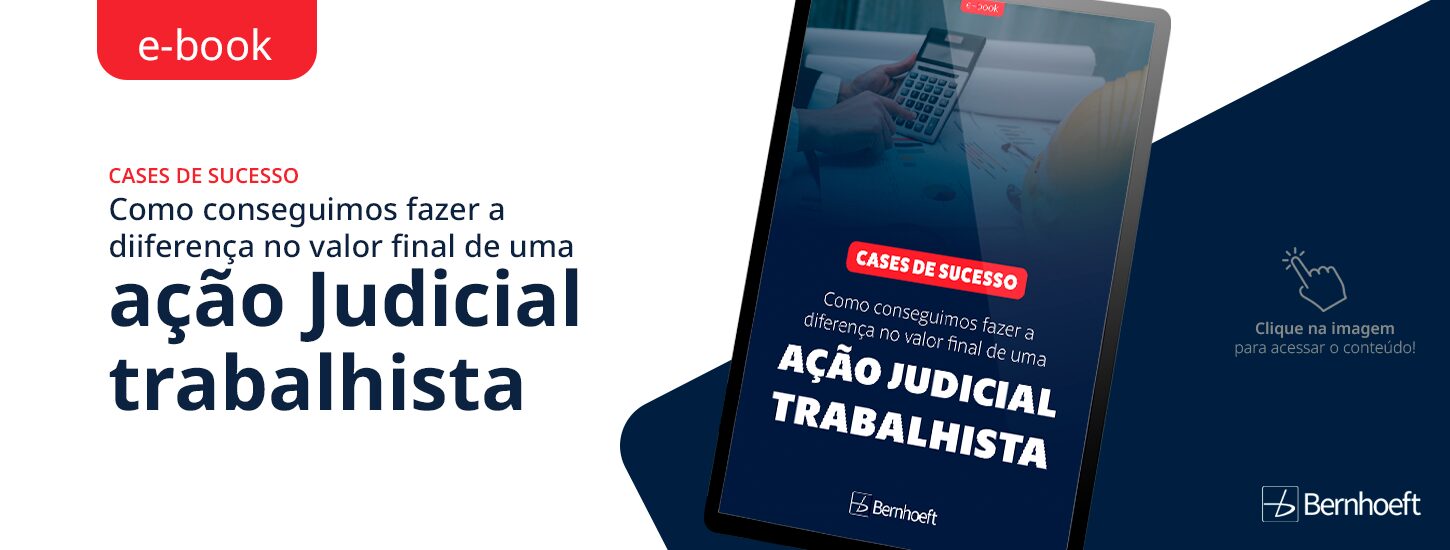 background azul e branco, ao lado direito tablet com a capa do ebook, ao lado esquerdo a frase: como conseguimos fazer a diferença no valor final de uma ação judicial trabalhista, escrita em azul. link disponível para download do ebook