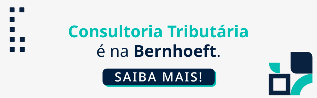 fundo branco com a frase em azul claro e escuro: consultoria tributária é na bernhoeft. botão de cor azul escrito ''saiba mais''.